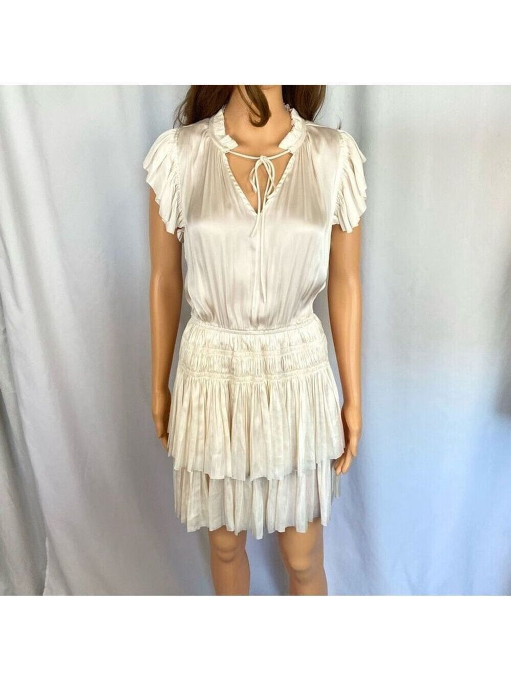 Claire Dress by Reset Creamy White Satin Blouson Mini Dress Women’s S